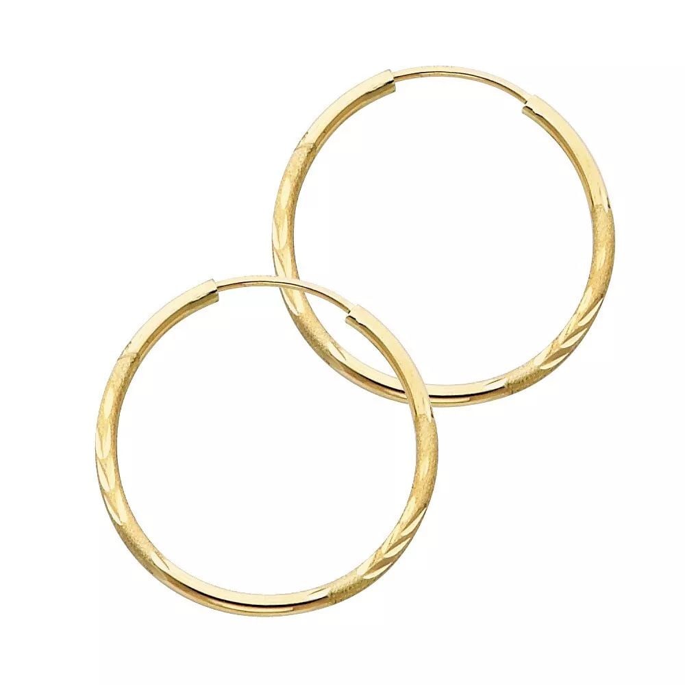 NEW 14K YELLOW GOLD 1.5MM BUDDED DC ENDLESS HOOP EARRINGS (23MM) 14K Yellow Gold NEW 1.5MM BUDDED DC (1 of 2)
