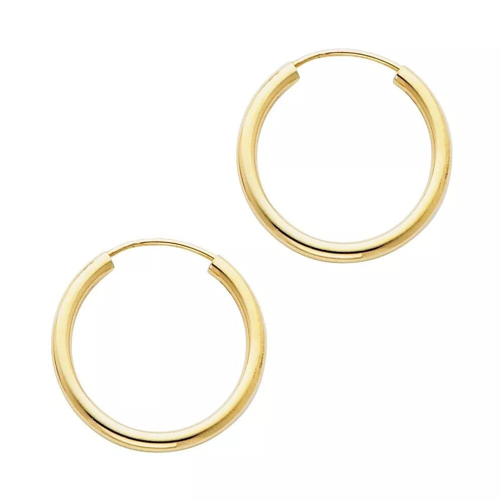 NEW 14K YELLOW GOLD 2MM ROUND TUBE POLISHED ENDLESS HOOP EARRINGS (1 7MM) 14K Yellow Gold NEW 2MM (1 of 2)