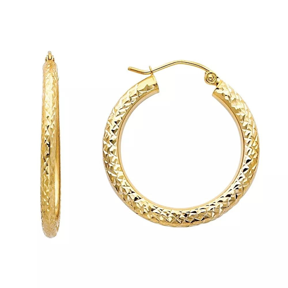 NEW 14K YELLOW GOLD DC 3.0MM ROUND HOOP EARRINGS (25MM) 14K Yellow Gold NEW DC 3.0MM ROUND HOOP (1 of 2)