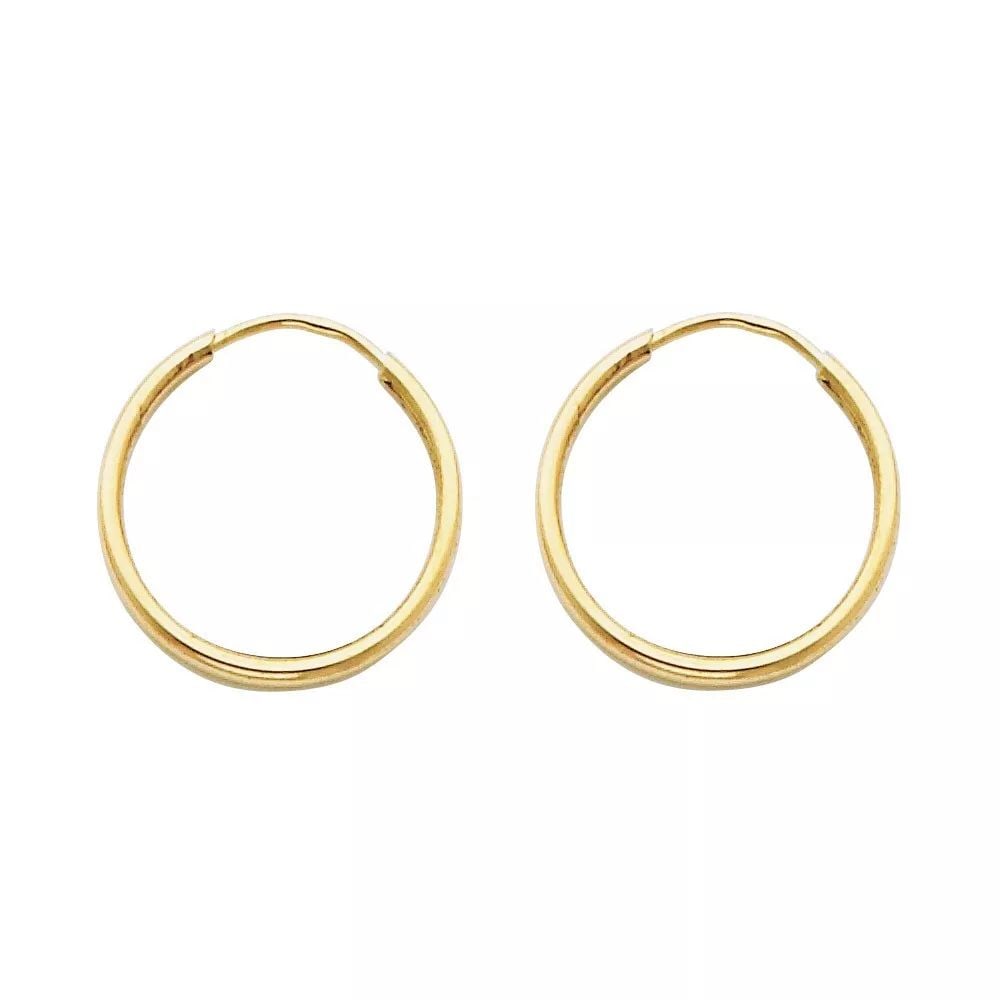 NEW 14K YELLOW GOLD 1.5MM ROUND TUBE POLISHED ENDLESS HOOP EARRINGS (1 7MM) 14K Yellow Gold NEW (1 of 2)