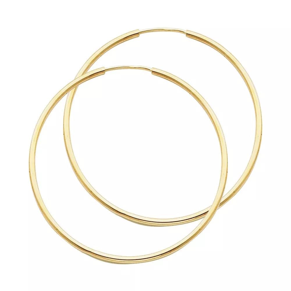 NEW 14K YELLOW GOLD 1.5MM ROUND TUBE POLISHED ENDLESS HOOP EARRINGS (35MM) 14K Yellow Gold NEW 1.5MM (1 of 2)