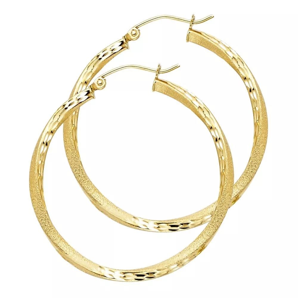 NEW 14K YELLOW GOLD SF DC 2.6MM SWIRL HOOP EARRINGS (35MM) 14K Yellow Gold NEW SF DC 2.6MM SWIRL: NEW 14K YELLOW GOLD SF DC 2.6MM SWIRL HOOP EARRINGS (35MM) 14K Yellow Gold NEW SF DC 2.6MM SWIRL HOOP EARRINGS (35MM) WEIGHT: 2.6g