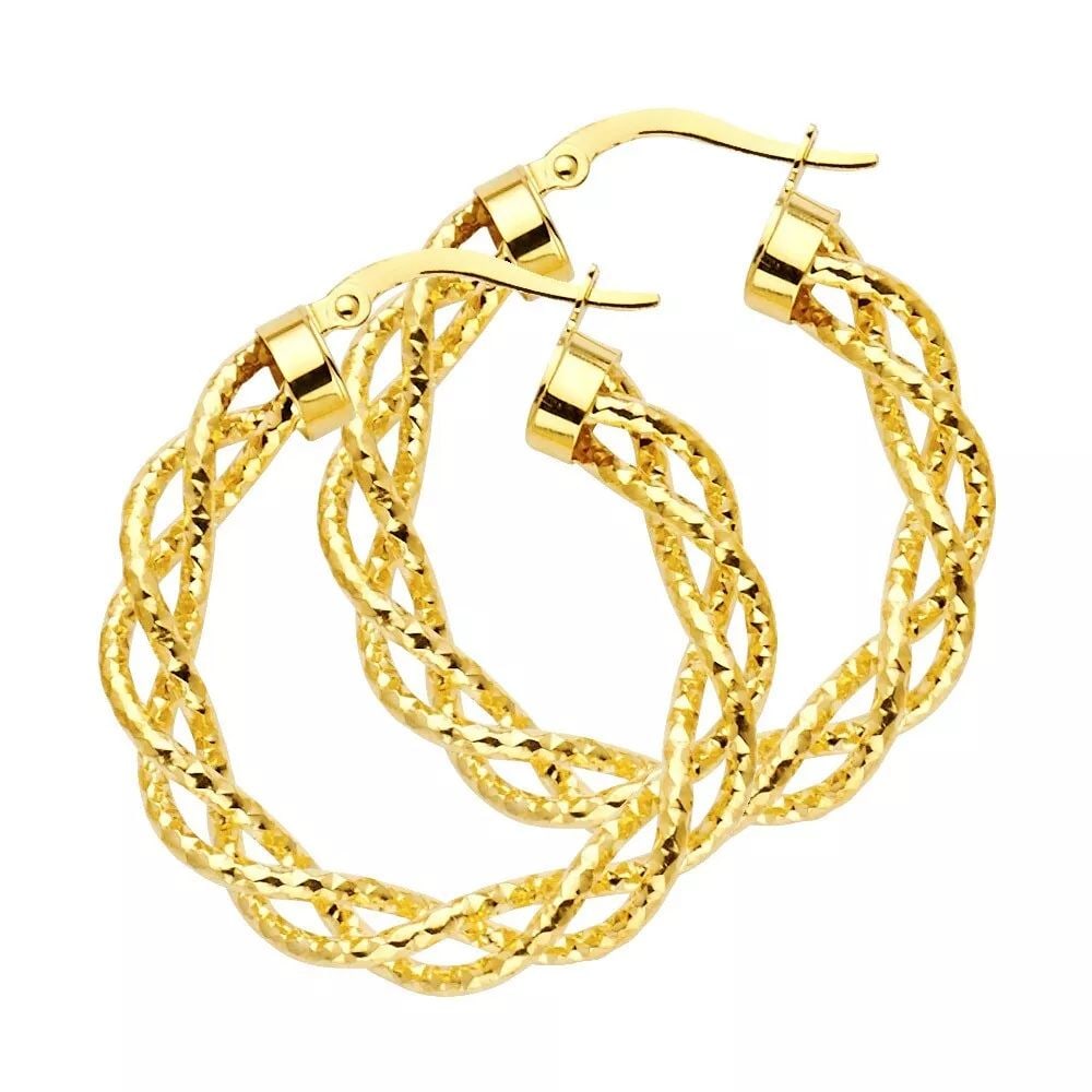 NEW 14K YELLOW GOLD BRAIDED HOLLOW HOOP EARRINGS (30MM) 14K Yellow Gold NEW BRAIDED HOLLOW HOOP (1 of 2)