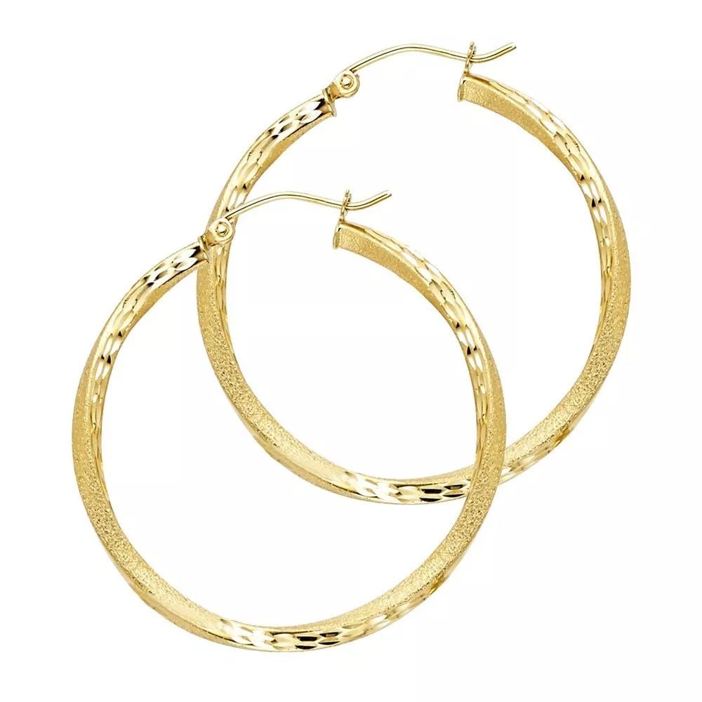 NEW 14K YELLOW GOLD SF DC 2.6MM SWIRL HOOP EARRINGS (30MM) 14K Yellow Gold NEW SF DC 2.6MM SWIRL: NEW 14K YELLOW GOLD SF DC 2.6MM SWIRL HOOP EARRINGS (30MM) 14K Yellow Gold NEW SF DC 2.6MM SWIRL HOOP EARRINGS (30MM) WEIGHT: 2.2g