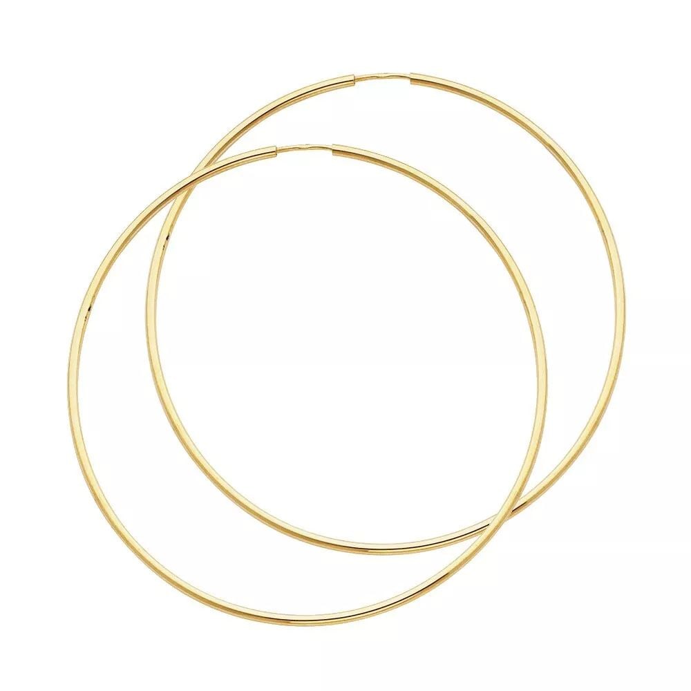 NEW 14K YELLOW GOLD 1.5MM ROUND TUBE POLISHED ENDLESS HOOP EARRINGS (55MM) 14K Yellow Gold NEW 1.5MM: NEW 14K YELLOW GOLD 1.5MM ROUND TUBE POLISHED ENDLESS HOOP EARRINGS (55MM) 14K Yellow Gold NEW 1.5MM ROUND TUBE POLISHED ENDLESS HOOP EARRINGS (55MM) WEIGHT: 2.3g