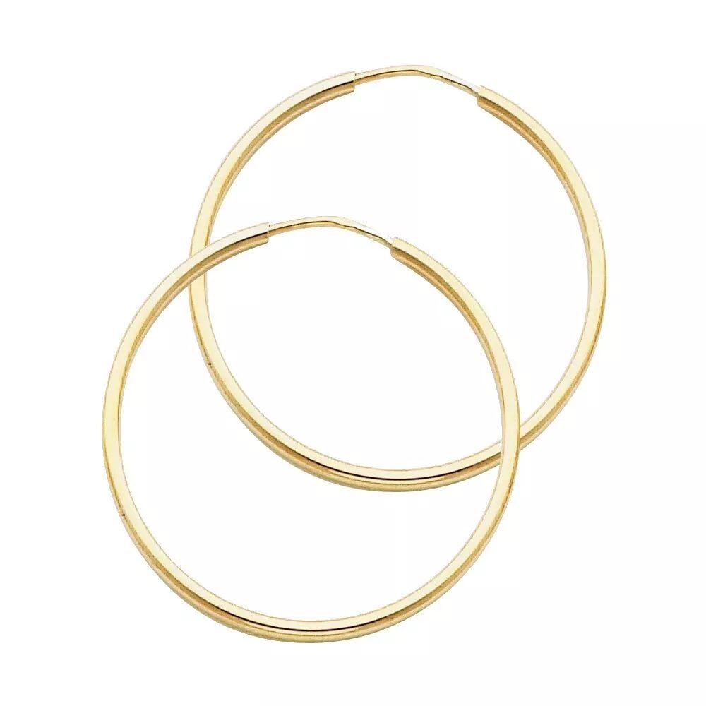 NEW 14K YELLOW GOLD 1.5MM ROUND TUBE POLISHED ENDLESS HOOP EARRINGS (30MM) 14K Yellow Gold NEW 1.5MM (1 of 2)