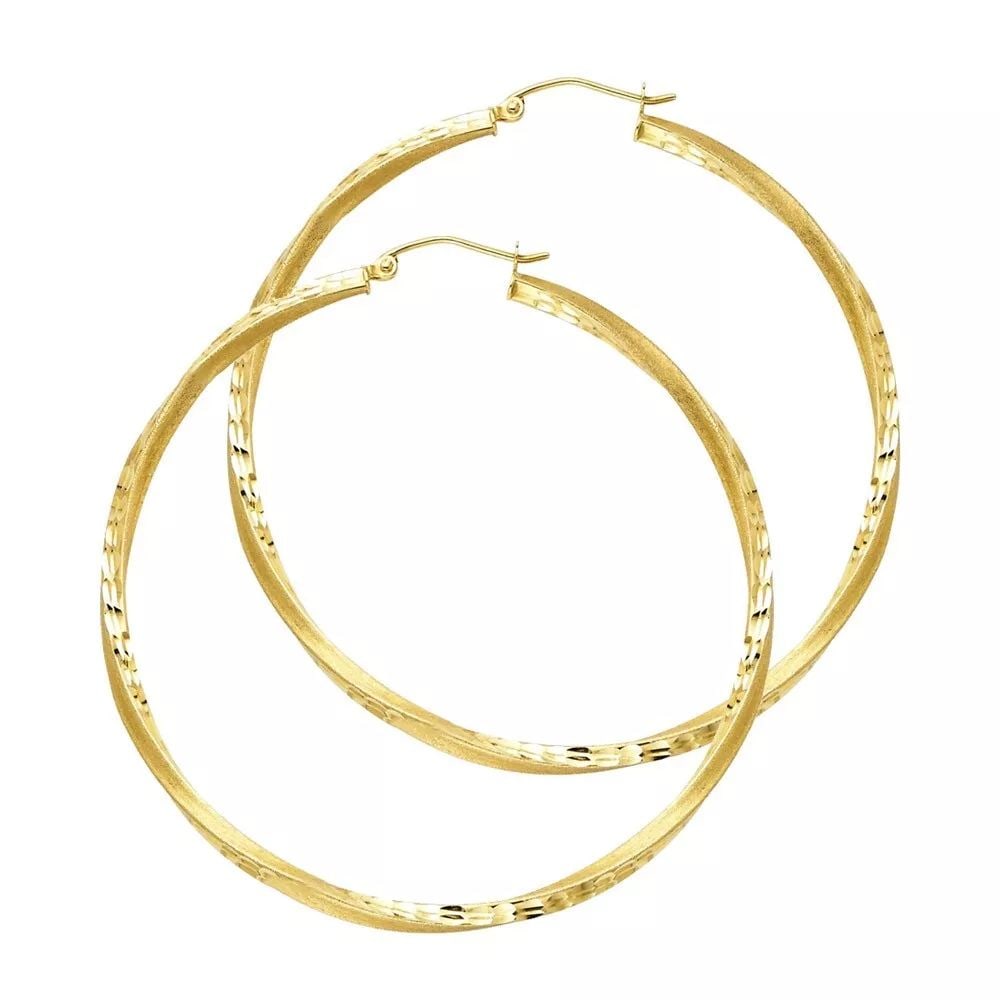 NEW 14K YELLOW GOLD SF DC 2.6MM SWIRL HOOP EARRINGS (45MM) 14K Yellow Gold NEW SF DC 2.6MM SWIRL: NEW 14K YELLOW GOLD SF DC 2.6MM SWIRL HOOP EARRINGS (45MM) 14K Yellow Gold NEW SF DC 2.6MM SWIRL HOOP EARRINGS (45MM) WEIGHT: 3.4g