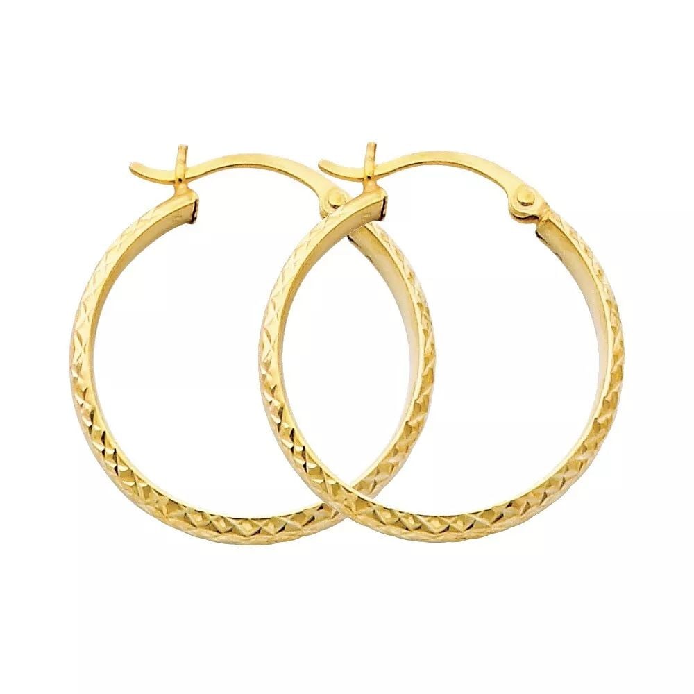 NEW 14K YELLOW GOLD DC 2.8MM HOLLOW ROUND TUBE HOOP EARRINGS (25MM) 14K Yellow Gold NEW DC 2.8MM: NEW 14K YELLOW GOLD DC 2.8MM HOLLOW ROUND TUBE HOOP EARRINGS (25MM) 14K Yellow Gold NEW DC 2.8MM HOLLOW ROUND TUBE HOOP EARRINGS (25MM) WEIGHT: 1.5g
