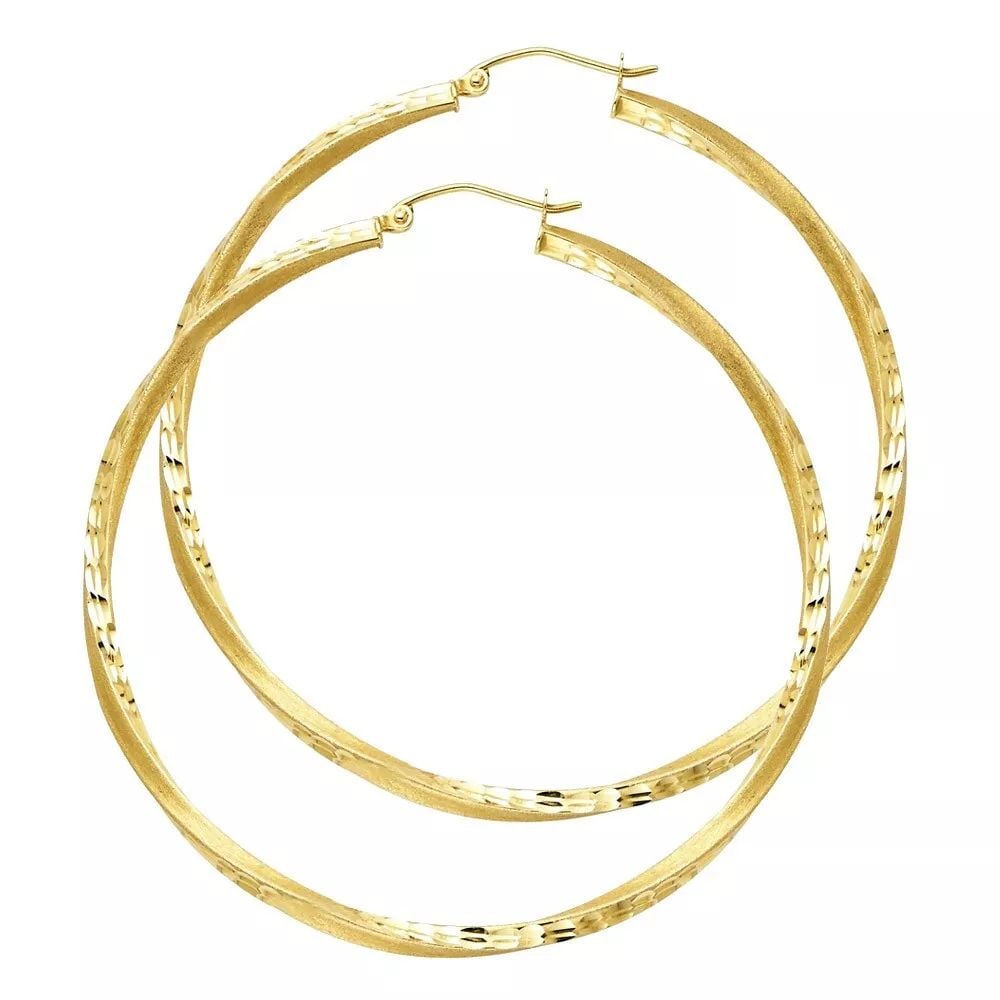NEW 14K YELLOW GOLD SF DC 2.6MM SWIRL HOOP EARRINGS (55MM) 14K Yellow Gold NEW SF DC 2.6MM SWIRL: NEW 14K YELLOW GOLD SF DC 2.6MM SWIRL HOOP EARRINGS (55MM) 14K Yellow Gold NEW SF DC 2.6MM SWIRL HOOP EARRINGS (55MM) WEIGHT: 4.1g