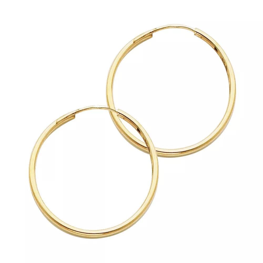 NEW 14K YELLOW GOLD 1.5MM ROUND TUBE POLISHED ENDLESS HOOP EARRINGS (25MM) 14K Yellow Gold NEW 1.5MM: NEW 14K YELLOW GOLD 1.5MM ROUND TUBE POLISHED ENDLESS HOOP EARRINGS (25MM) 14K Yellow Gold NEW 1.5MM ROUND TUBE POLISHED ENDLESS HOOP EARRINGS (25MM) WEIGHT: 0.8g