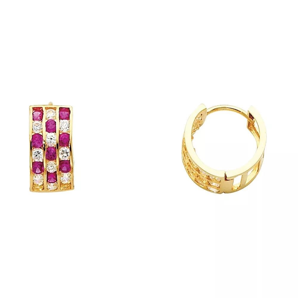 NEW 14K YELLOW GOLD TRIPLE CZ HUGGIES EARRINGS (ER266) 14K Yellow Gold NEW TRIPLE CZ HUGGIES (1 of 2)