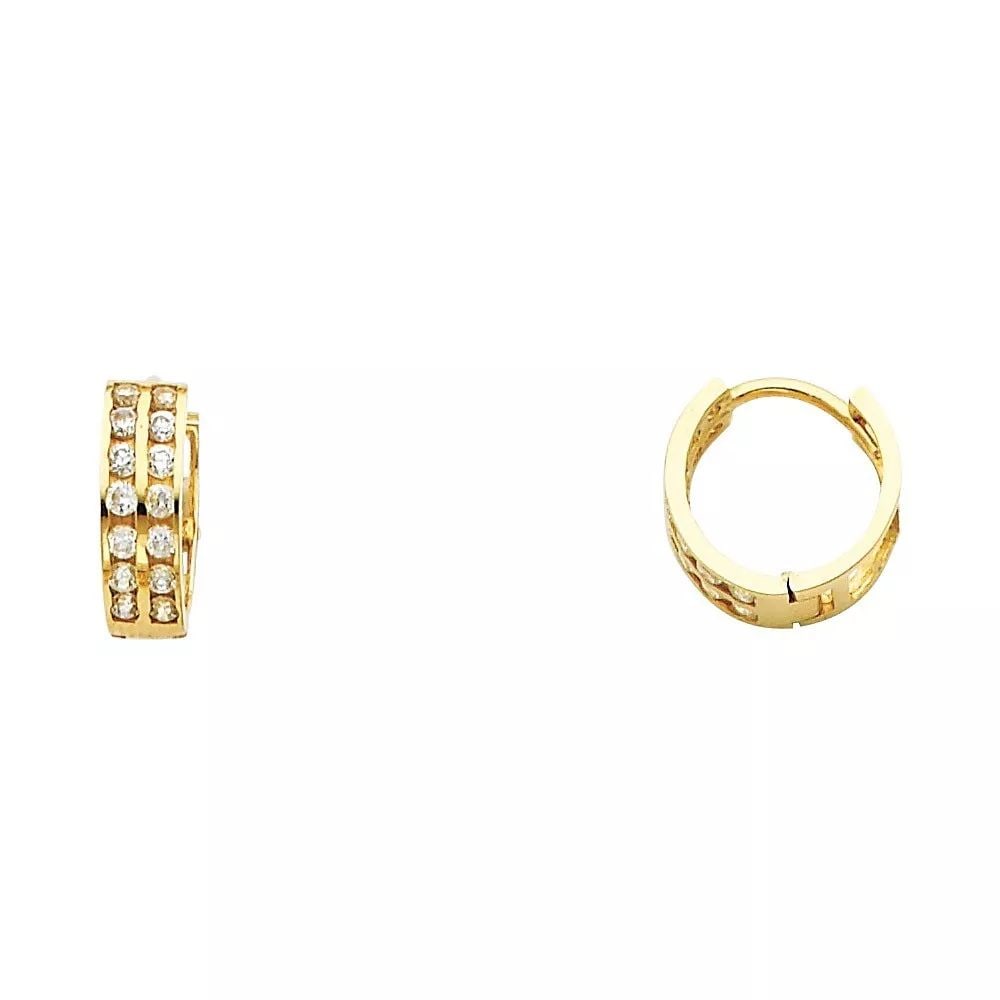 NEW 14K YELLOW GOLD DOUBLE CZ HUGGIES EARRINGS (ER261) 14K Yellow Gold NEW DOUBLE CZ HUGGIES: NEW 14K YELLOW GOLD DOUBLE CZ HUGGIES EARRINGS (ER261) 14K Yellow Gold NEW DOUBLE CZ HUGGIES EARRINGS (ER261) WEIGHT: 1.1g