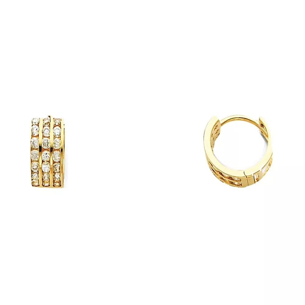 NEW 14K YELLOW GOLD TRIPLE CZ HUGGIES EARRINGS (ER264) 14K Yellow Gold NEW TRIPLE CZ HUGGIES (1 of 2)