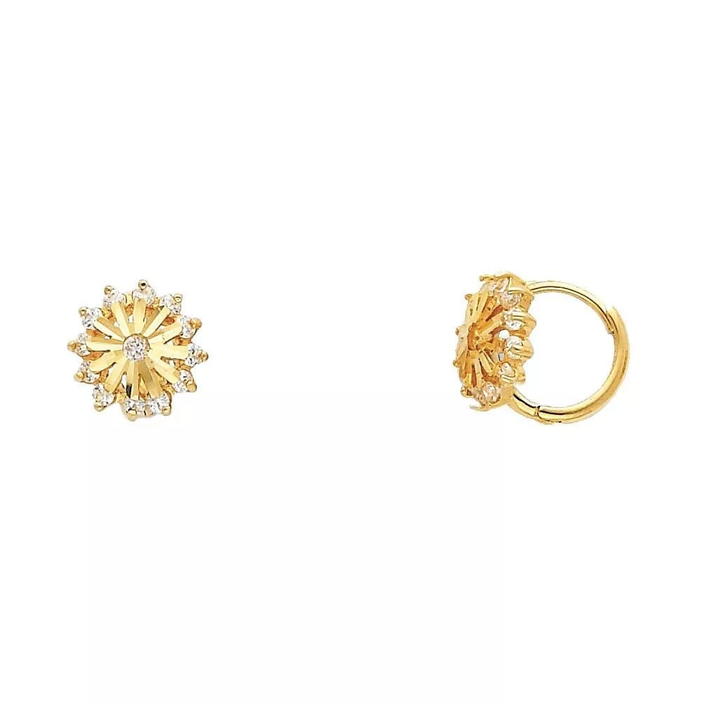 NEW 14K YELLOW GOLD FLOWER CZ HUGGIES EARRINGS (ER309) 14K Yellow Gold NEW FLOWER CZ HUGGIES (1 of 2)