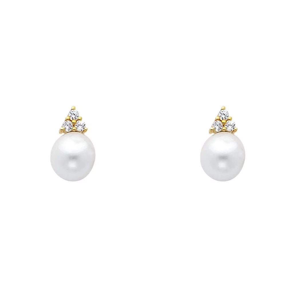 NEW 14K YELLOW GOLD CZ PEARL EARRINGS (ER438) 14K Yellow Gold NEW CZ PEARL EARRINGS (ER438) WEIGHT: (1 of 2)