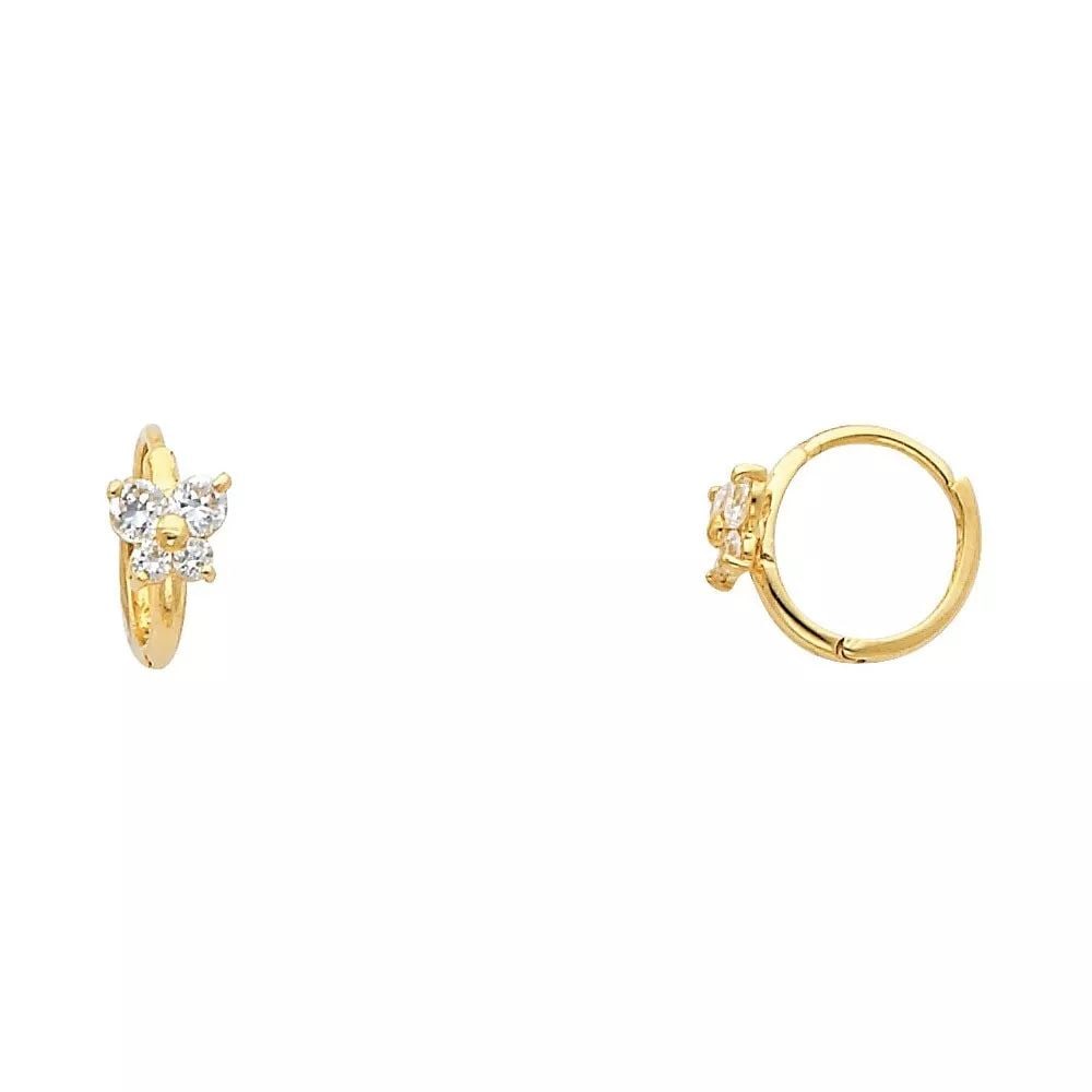 NEW 14K YELLOW GOLD FLOWER CZ HUGGIES EARRINGS (ER295) 14K Yellow Gold NEW FLOWER CZ HUGGIES (1 of 2)