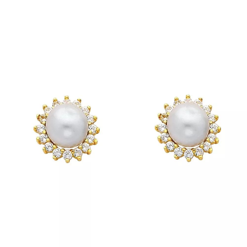 NEW 14K YELLOW GOLD CZ PEARL EARRINGS (ER436) 14K Yellow Gold NEW CZ PEARL EARRINGS (ER436) WEIGHT:: NEW 14K YELLOW GOLD CZ PEARL EARRINGS (ER436) 14K Yellow Gold NEW CZ PEARL EARRINGS (ER436) WEIGHT: 3.4g