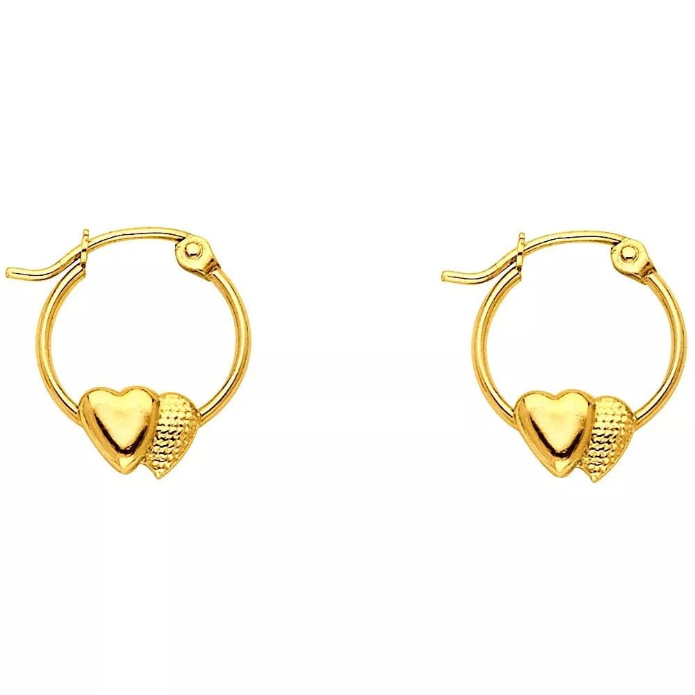 NEW 14K YELLOW GOLD 2 HEARTS HOOP EARRINGS 14K Yellow Gold NEW 2 HEARTS HOOP EARRINGS WEIGHT: 0.6g (1 of 2)