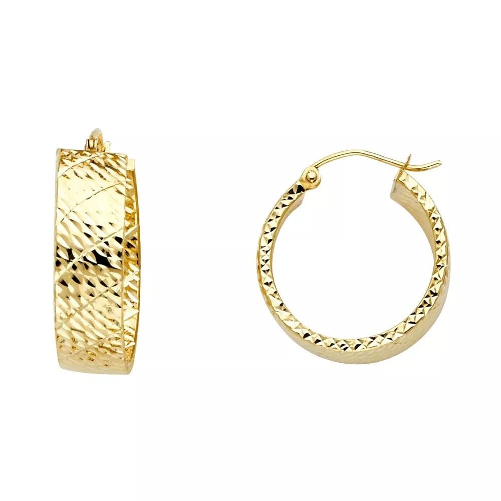 NEW 14K YELLOW GOLD HOLLOW WIDE FULL DC HOOP EARRINGS 14K Yellow Gold NEW HOLLOW WIDE FULL DC HOOP (1 of 2)