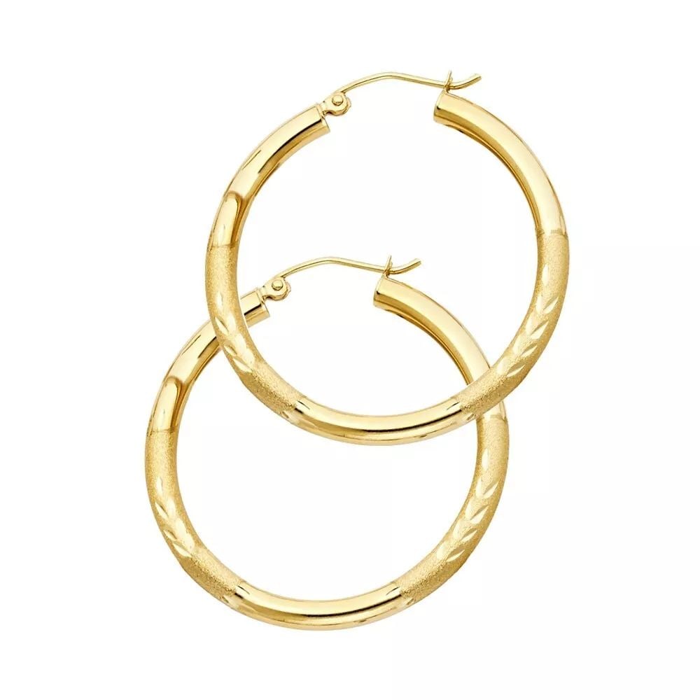 NEW 14K YELLOW GOLD 3MM BUDDED DC HOOP EARRINGS 14K Yellow Gold NEW 3MM BUDDED DC HOOP EARRINGS (1 of 2)