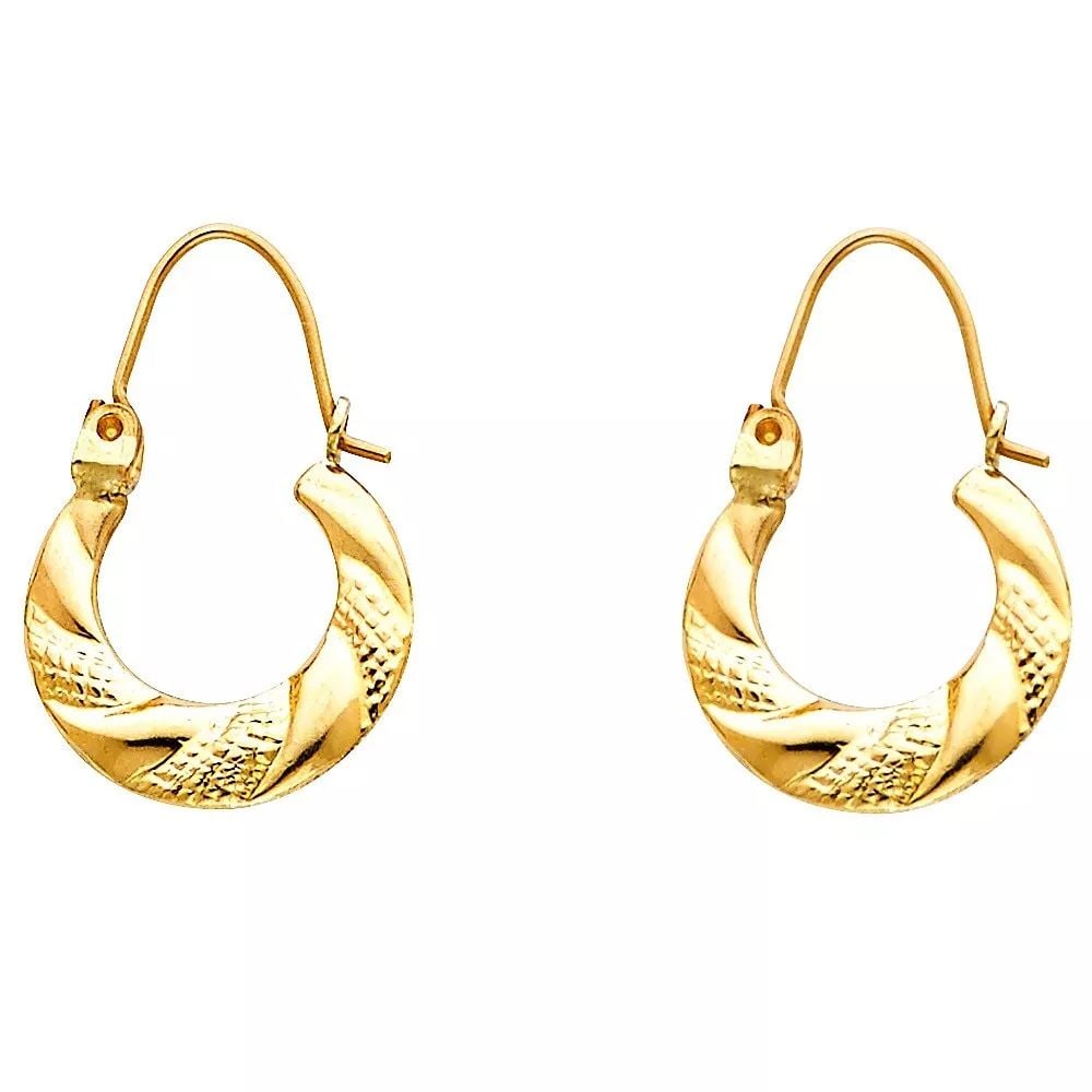 NEW 14K YELLOW GOLD FANCY HOLLOW HOOP EARRINGS 14K Yellow Gold NEW FANCY HOLLOW HOOP EARRINGS: NEW 14K YELLOW GOLD FANCY HOLLOW HOOP EARRINGS 14K Yellow Gold NEW FANCY HOLLOW HOOP EARRINGS WEIGHT: 0.9g