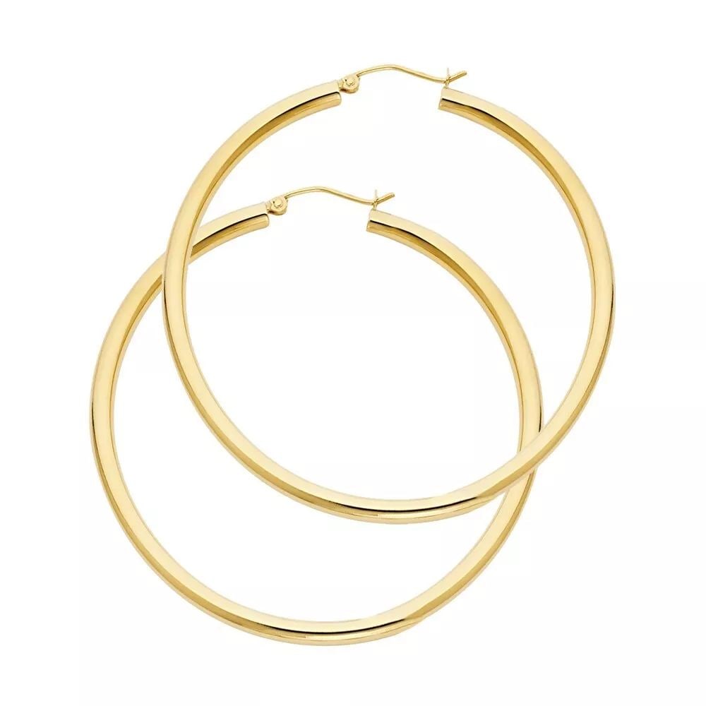 NEW 14K YELLOW GOLD 3MM PLAIN HOOP EARRINGS 14K Yellow Gold NEW 3MM PLAIN HOOP EARRINGS WEIGHT: 3.2g (1 of 2)
