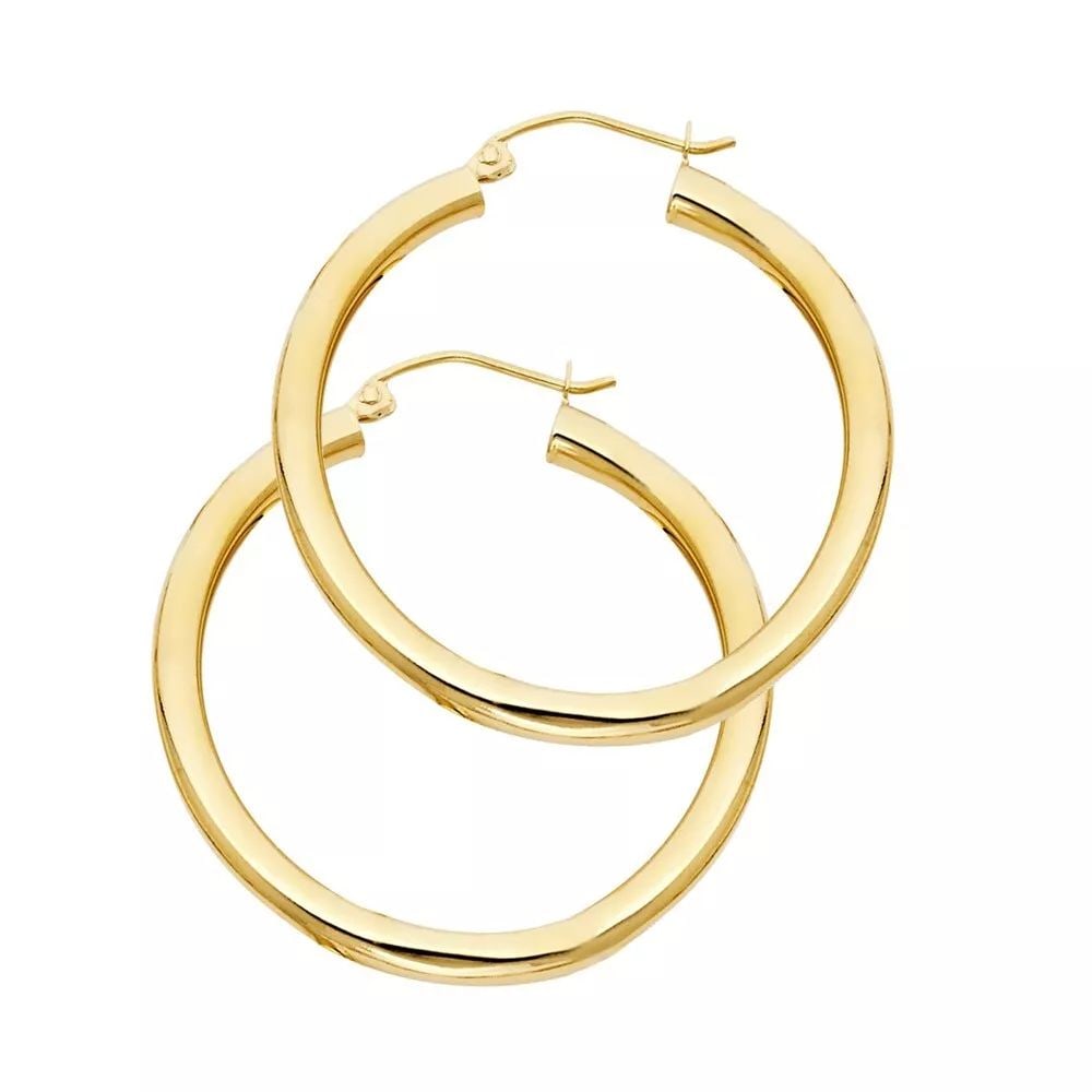 NEW 14K YELLOW GOLD 3MM PLAIN HOOP EARRINGS 14K Yellow Gold NEW 3MM PLAIN HOOP EARRINGS WEIGHT: 1.9g (1 of 2)