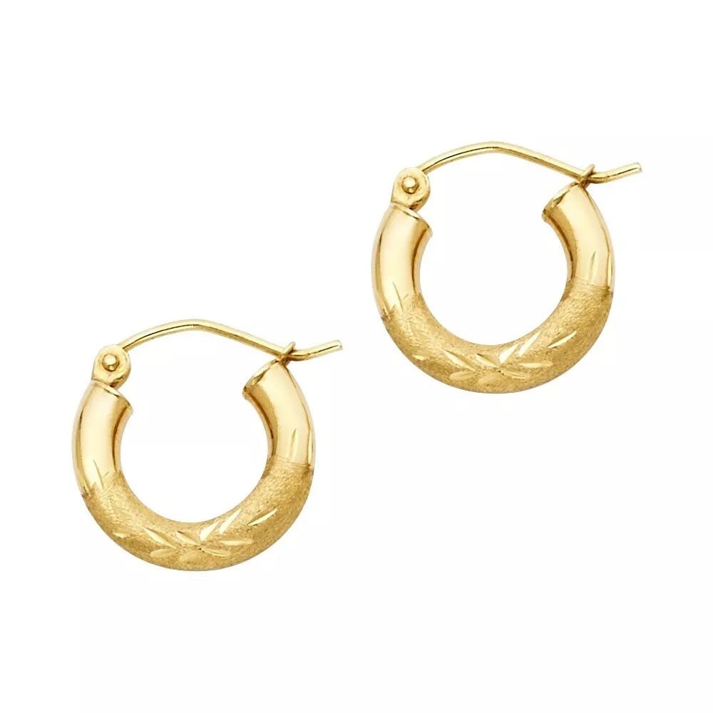 NEW 14K YELLOW GOLD 3MM BUDDED DC HOOP EARRINGS 14K Yellow Gold NEW 3MM BUDDED DC HOOP EARRINGS (1 of 2)