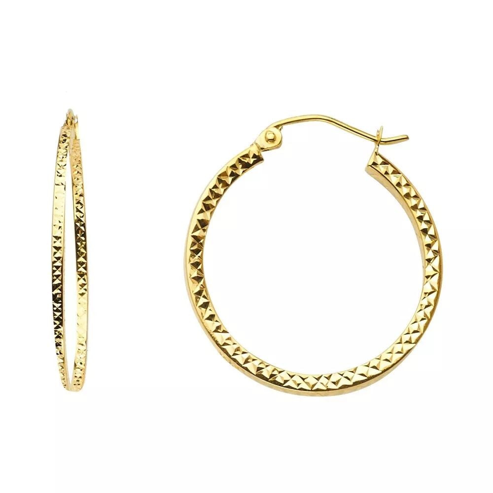 NEW 14K YELLOW GOLD FULL DC HOLLOW SQUARE TUBE HOOP EARRINGS 14K Yellow Gold NEW FULL DC HOLLOW (1 of 2)