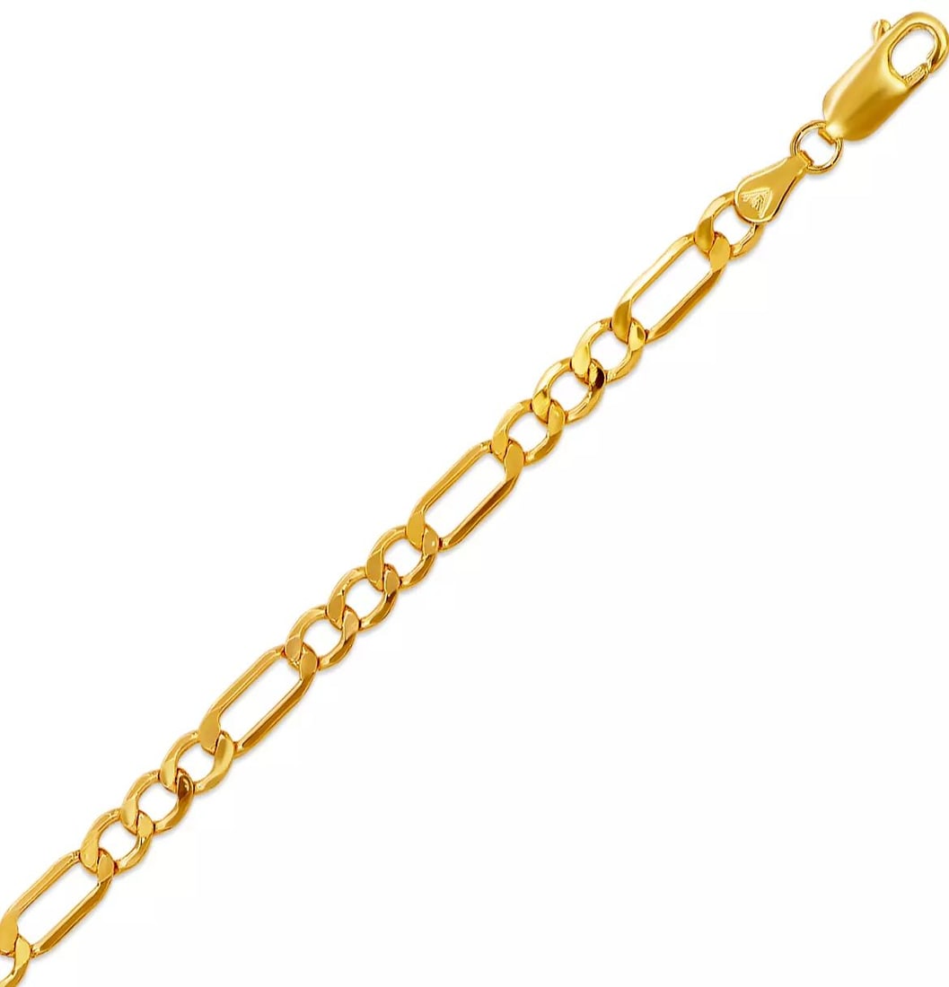 NEW 14K YELLOW GOLD HOLLOW FIGARO BRACELET 4mm 14K Yellow Gold Approx. 100 Gauge (4mm Wide) High (1 of 2)