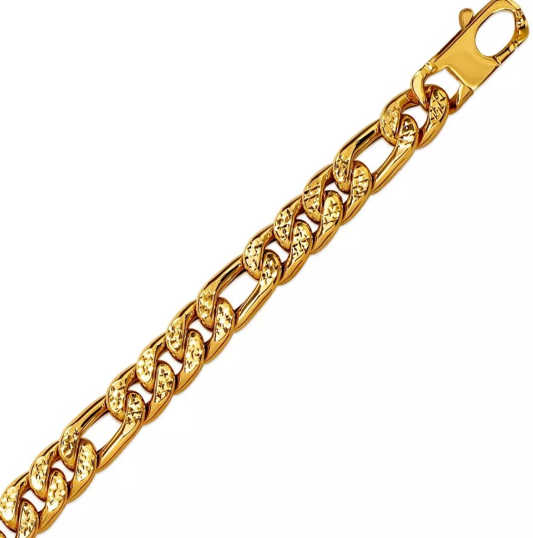 NEW 14K YELLOW GOLD HOLLOW FIGARO BRACELET 8.2mm 14K Yellow Gold Approx. 080 Gauge (8.2mm Wide) High (1 of 2)