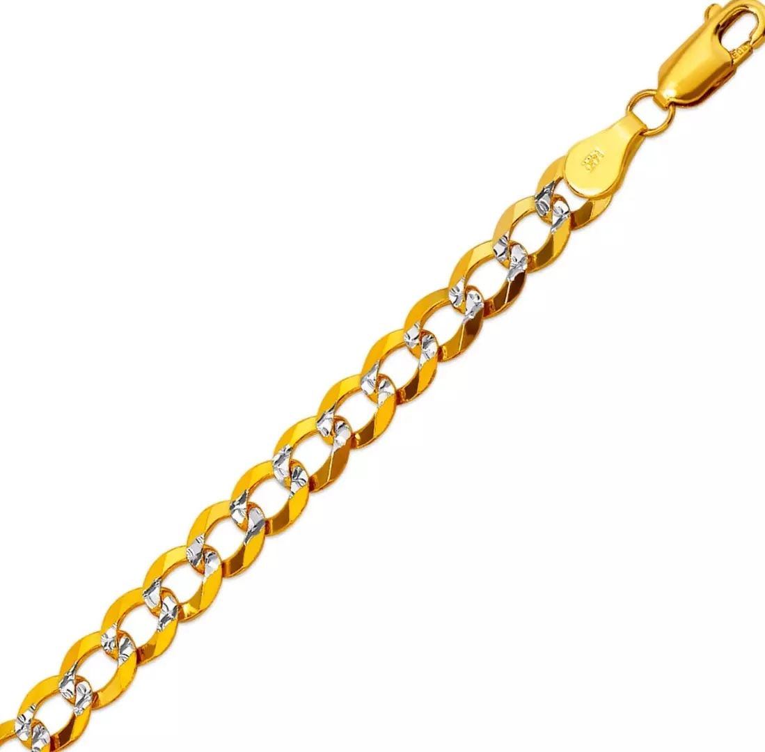 NEW 14K YELLOW GOLD WITH WHITE PAVE CURB ULTRA LIGHT BRACELET 6mm 14K White Pave Gold Approx. 150: NEW 14K YELLOW GOLD WITH WHITE PAVE CURB ULTRA LIGHT BRACELET 6mm 14K White Pave Gold Approx. 150 Gauge (6.0mm Wide) High Polished/Diamond Cut Lobster Lock Length : 8" Inch Weight: 7.4 Grams