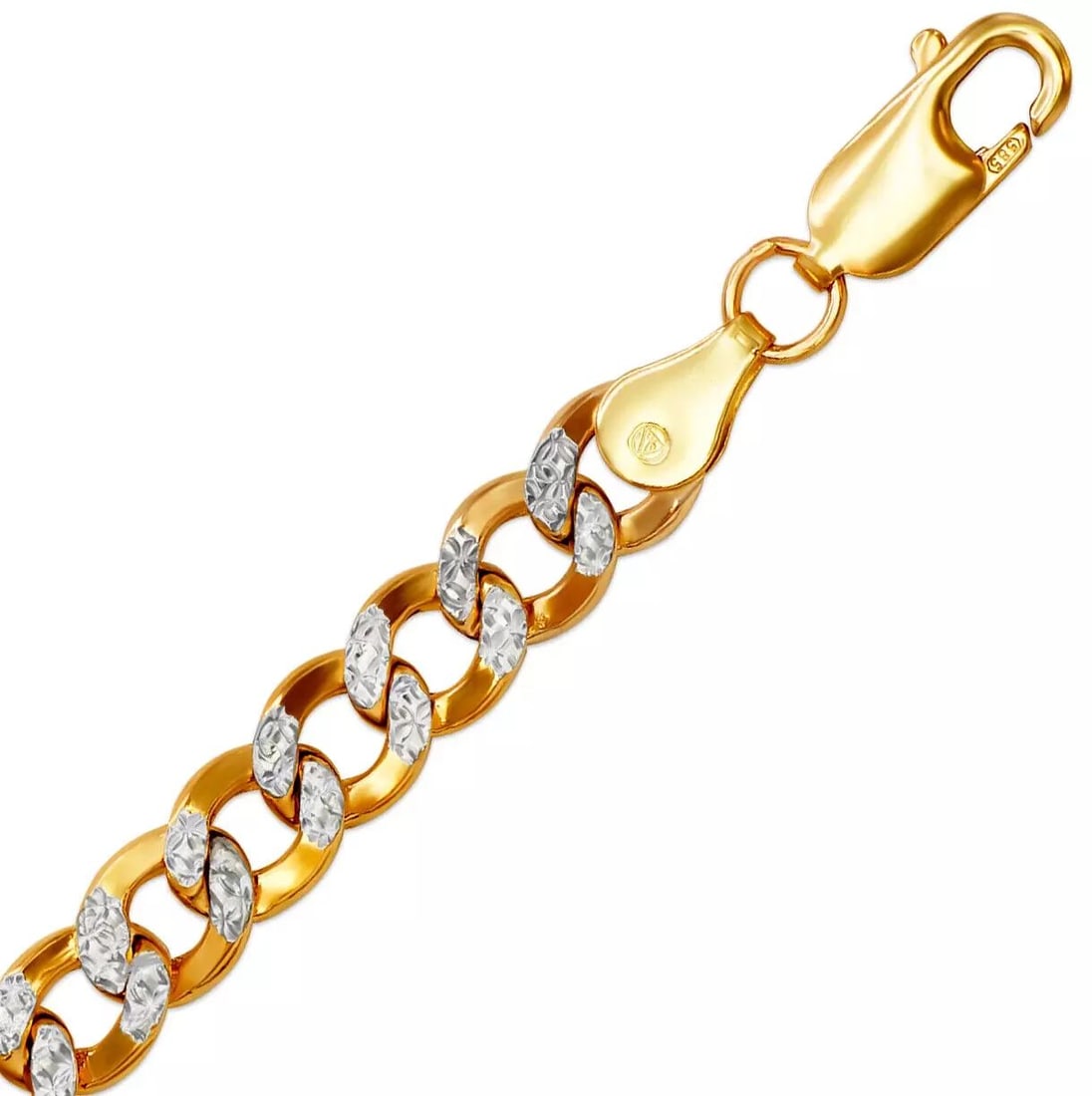 NEW 14K YELLOW GOLD WITH WHITE PAVE HOLLOW CURB BRACELET 6mm 14K White Pave Gold Approx. 150 Gauge: NEW 14K YELLOW GOLD WITH WHITE PAVE HOLLOW CURB BRACELET 6mm 14K White Pave Gold Approx. 150 Gauge (6.0mm Wide) High Polished/Diamond Cut Lobster Lock Length : 8" Inch Weight: 7.0 Grams