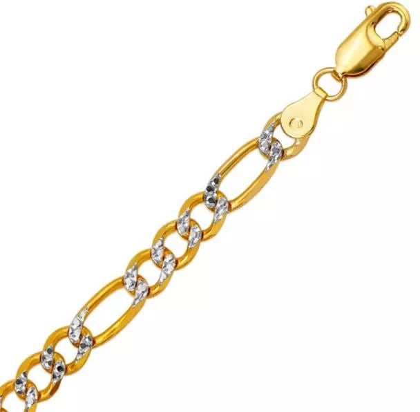 NEW 14K YELLOW GOLD WITH WHITE PAVE FIGARO X-LIGHT BRACELET 6mm 14K White Pave Gold Approx. 150: NEW 14K YELLOW GOLD WITH WHITE PAVE FIGARO X-LIGHT BRACELET 6mm 14K White Pave Gold Approx. 150 Gauge (6.0mm Wide) High Polished Lobster Lock Available in Yellow Gold Length : 7" Inch Weight: 9.4 Gram