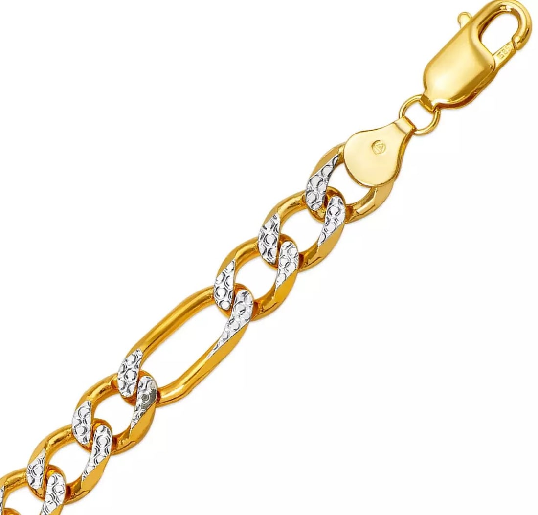 NEW 14K YELLOW GOLD WITH WHITE PAVE FIGARO X-LIGHT BRACELET 4mm 14K Yellow Gold Approx. 100 Gauge: NEW 14K YELLOW GOLD WITH WHITE PAVE FIGARO X-LIGHT BRACELET 4mm 14K Yellow Gold Approx. 100 Gauge (4.0mm Wide) High Polished Lobster Lock Length : 7" Inch Weight: 4.3 Grams