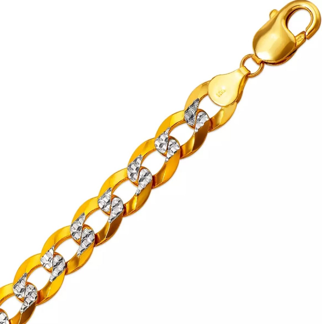 NEW 14K YELLOW GOLD WITH WHITE PAVE CURB ULTRA LIGHT BRACELET 9mm 14K White Pave Gold Approx. 250: NEW 14K YELLOW GOLD WITH WHITE PAVE CURB ULTRA LIGHT BRACELET 9mm 14K White Pave Gold Approx. 250 Gauge (9.0mm Wide) High Polished/Diamond Cut Lobster Lock Length : 8" Inch Weight: 19.8 Grams