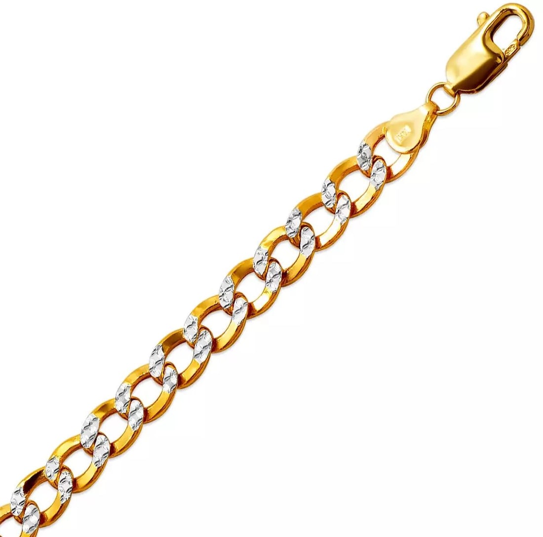 NEW 14K YELLOW GOLD WITH WHITE PAVE HOLLOW CURB BRACELET 8mm 14K White Pave Gold Approx. 180 Gauge: NEW 14K YELLOW GOLD WITH WHITE PAVE HOLLOW CURB BRACELET 8mm 14K White Pave Gold Approx. 180 Gauge (8mm Wide) High Polished Hollow Lobster Lock Length : 8" Inch Weight: 9.7 Grams