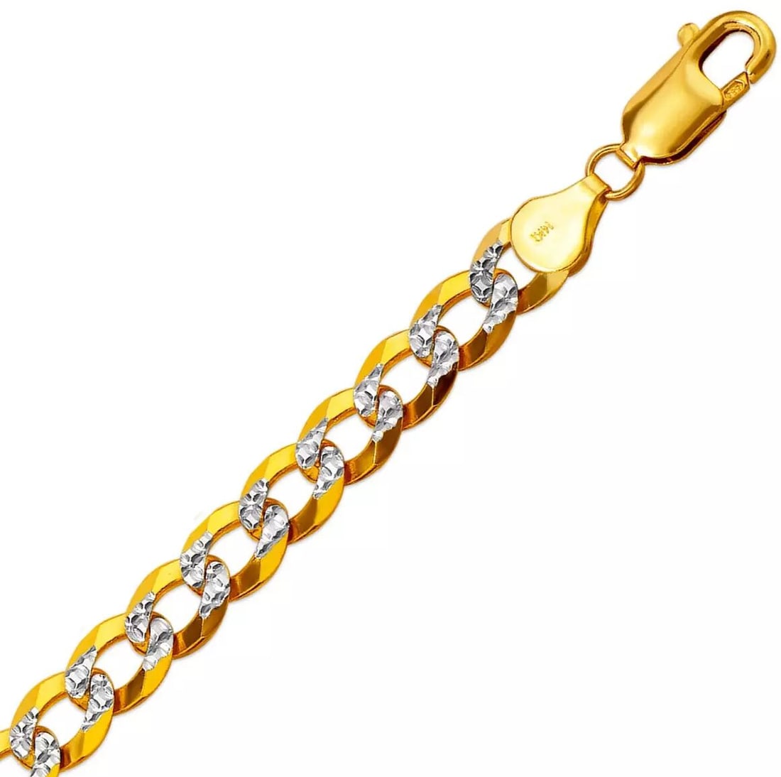 NEW 14K YELLOW GOLD WITH WHITE PAVE CURB ULTRA LIGHT BRACELET 8mm 14K White Pave Gold Approx. 210: NEW 14K YELLOW GOLD WITH WHITE PAVE CURB ULTRA LIGHT BRACELET 8mm 14K White Pave Gold Approx. 210 Gauge (8.0mm Wide) High Polished/Diamond Cut Lobster Lock Length : 8" Inch Weight: 14.1 Grams