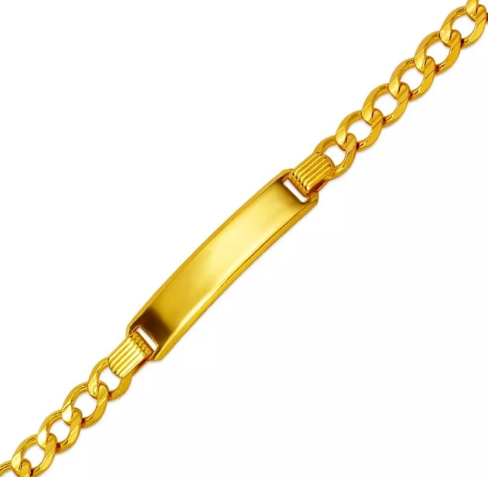 NEW 14K YELLOW GOLD CURB X-LIGHT BABY ID BRACELET 14K Yellow Gold Approx. 6mm ID, 5.0mm Bracelet: NEW 14K YELLOW GOLD CURB X-LIGHT BABY ID BRACELET 14K Yellow Gold Approx. 6mm ID, 5.0mm Bracelet High Polished Lobster Lock Length 6" Weight: 6.1 Grams