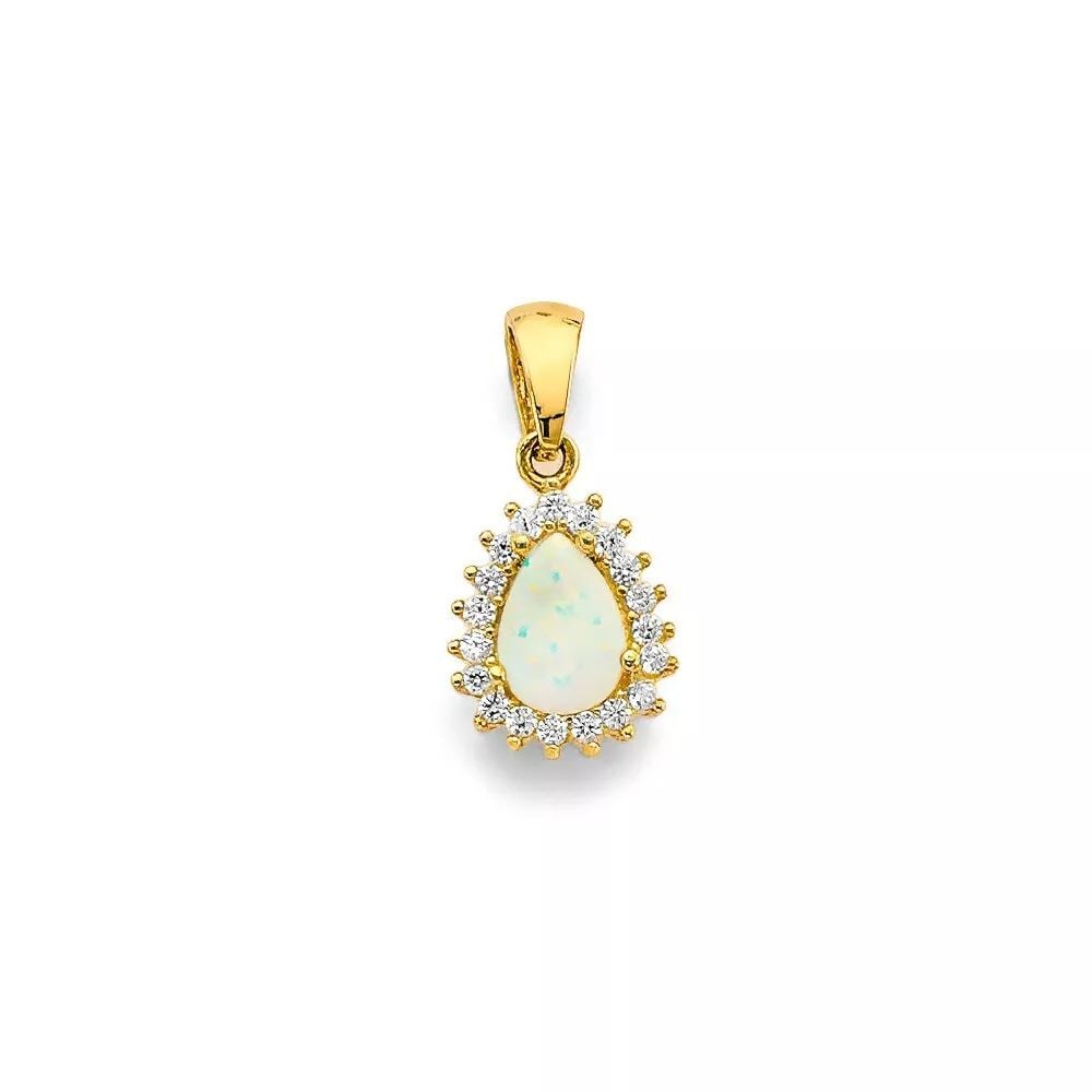 NEW 14K YELLOW GOLD CZ OPAL PENDANT/SET 14K YELLOW GOLD NEW CZ OPAL PENDANT/SET WEIGHT: 0.9g (1 of 2)