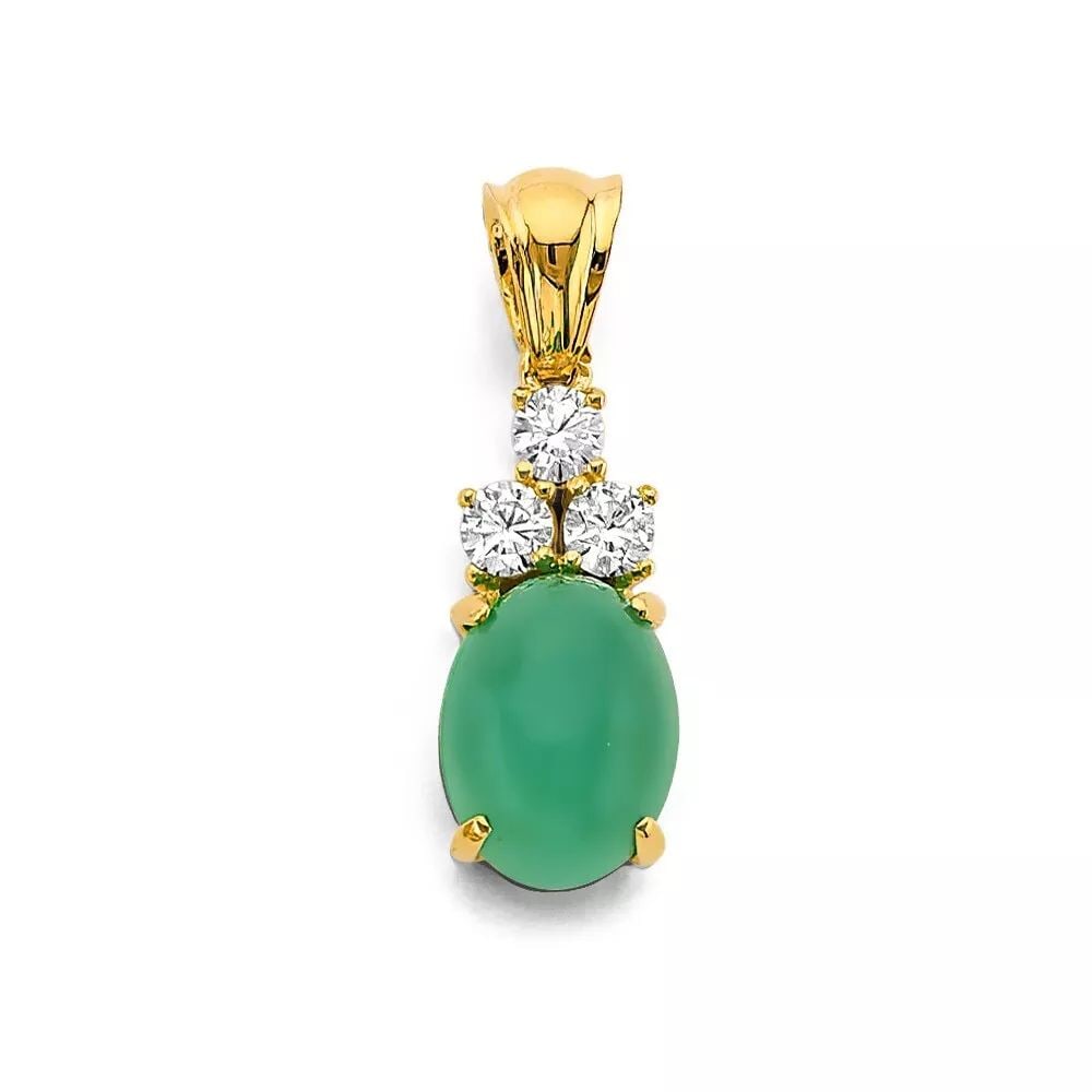 NEW 14K YELLOW GOLD CZ JADE PENDANT/SET 14K YELLOW GOLD NEW CZ JADE PENDANT/SET WEIGHT: 2.3g (1 of 2)