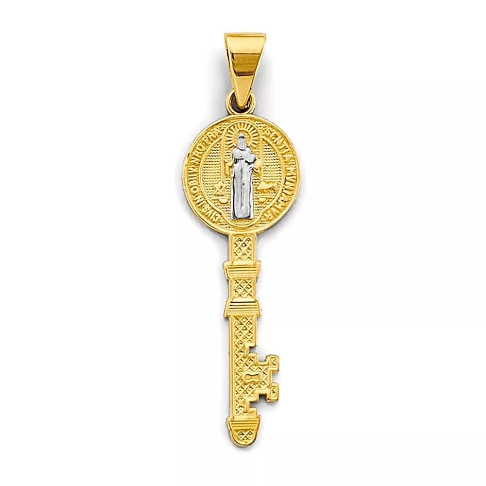 NEW 14K TWO TONE GOLD KEY SAN BENITO PENDANT 14K TWO TONE GOLD NEW KEY SAN BENITO PENDANT WEIGHT: (1 of 2)