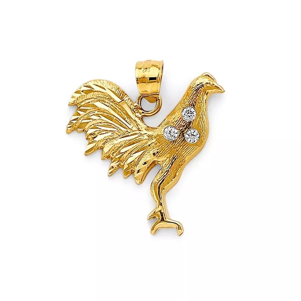 NEW 14K TWO TONE GOLD CZ ROOSTER PENDANT 14K TWO TONE GOLD NEW CZ ROOSTER PENDANT WEIGHT: 2.4g (1 of 2)