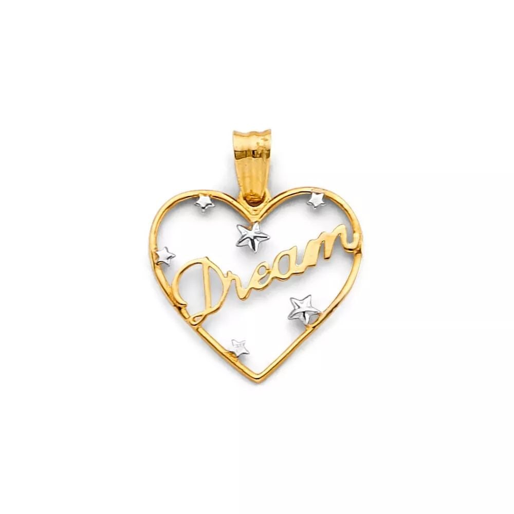 NEW 14K TWO TONE GOLD HEART DREAM PENDANT 14K TWO TONE GOLD NEW HEART DREAM PENDANT WEIGHT: 0.8g: NEW 14K TWO TONE GOLD HEART DREAM PENDANT 14K TWO TONE GOLD NEW HEART DREAM PENDANT WEIGHT: 0.8g