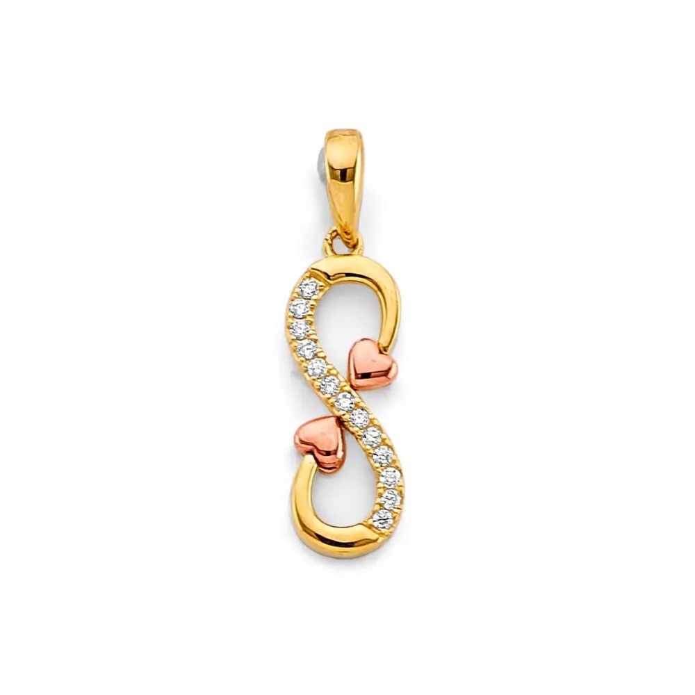 NEW 14K TWO TONE GOLD CZ INFINITY HEART PENDANT 14K TWO TONE GOLD NEW CZ INFINITY HEART PENDANT: NEW 14K TWO TONE GOLD CZ INFINITY HEART PENDANT 14K TWO TONE GOLD NEW CZ INFINITY HEART PENDANT WEIGHT: 1.3g