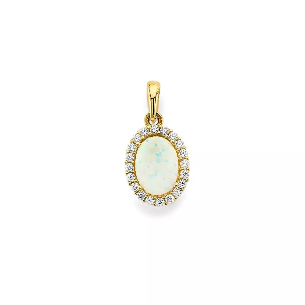 NEW 14K YELLOW GOLD CZ OPAL PENDANT/SET 14K YELLOW GOLD NEW CZ OPAL PENDANT/SET WEIGHT: 0.9g (1 of 2)