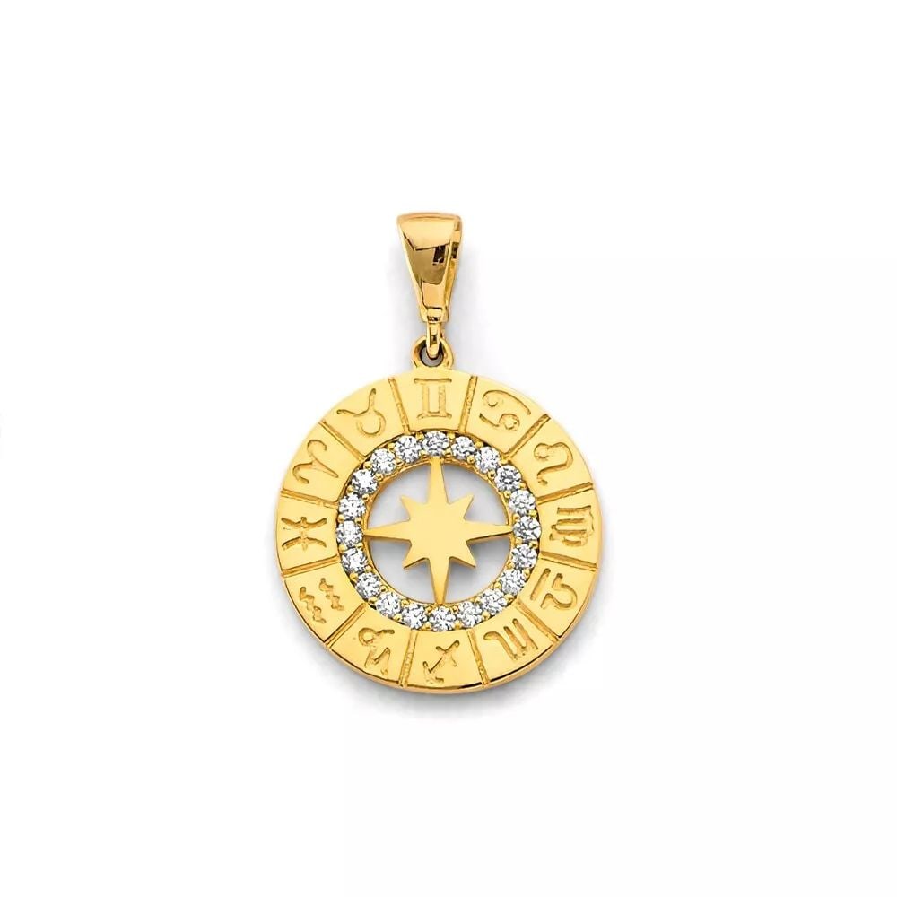 NEW 14K TWO TONE GOLD CZ ZODIAC SIGN PENDANT 14K TWO TONE GOLD NEW CZ ZODIAC SIGN PENDANT WEIGHT: (1 of 2)