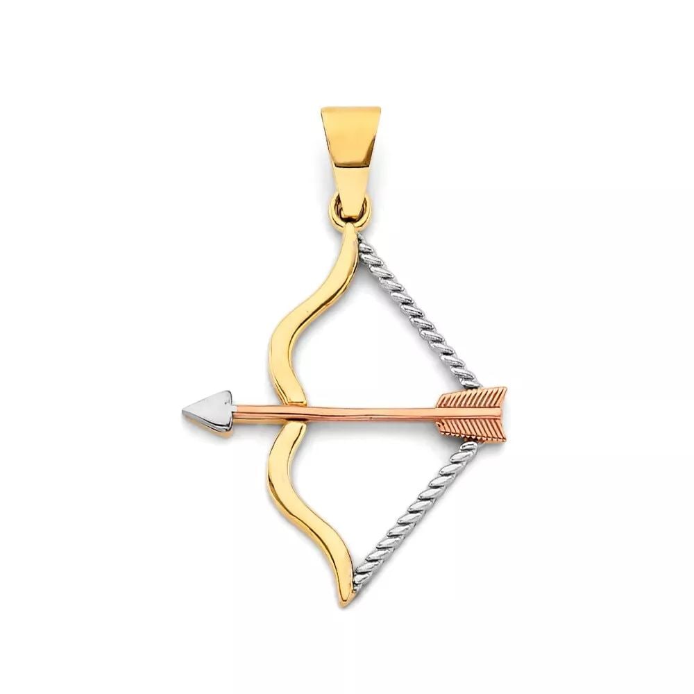 NEW 14K TRI COLOR GOLD BOW & ARROW PENDANT 14K TRI COLOR GOLD NEW BOW & ARROW PENDANT WEIGHT: 1g (1 of 2)