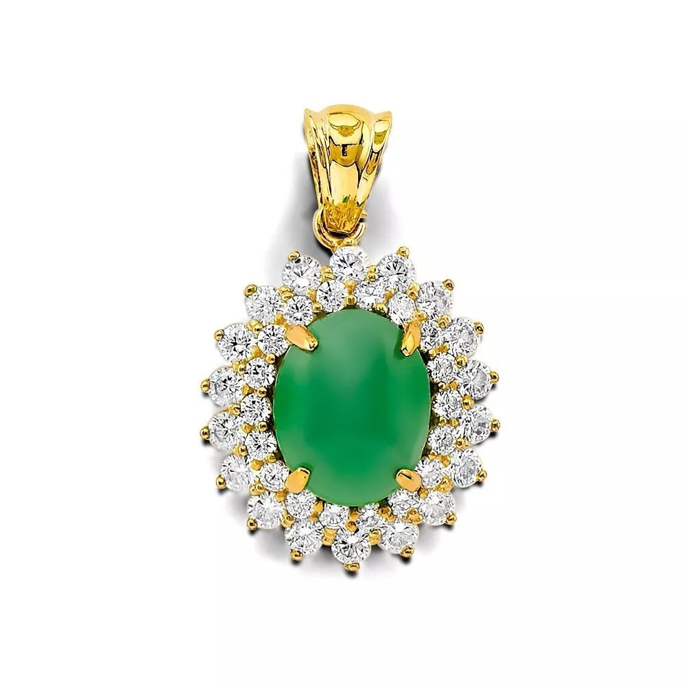 NEW 14K YELLOW GOLD CZ JADE PENDANT/SET 14K YELLOW GOLD NEW CZ JADE PENDANT/SET WEIGHT: 5.2g (1 of 2)