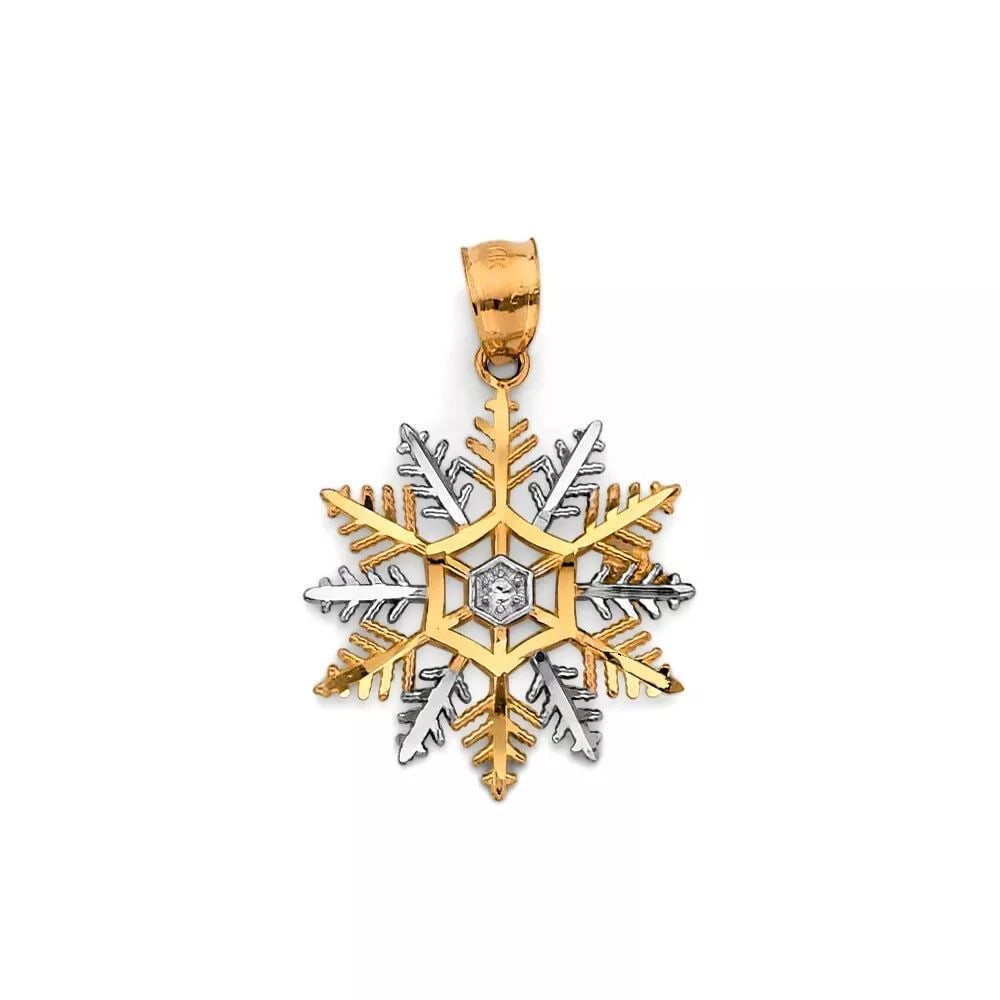 NEW 14K TWO TONE GOLD SNOWFLAKES PENDANT 14K TWO TONE GOLD NEW SNOWFLAKES PENDANT WEIGHT: 0.7g (1 of 2)